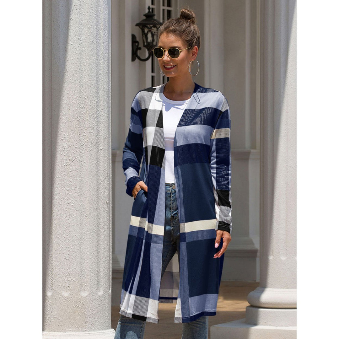 Fashion Plaid Long Sleeve Front Open Cardigan Image 1