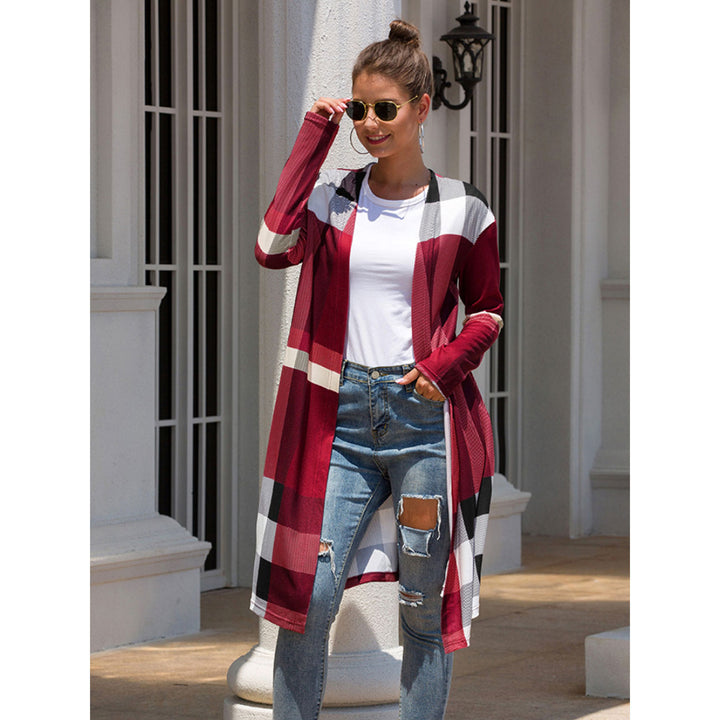 Fashion Plaid Long Sleeve Front Open Cardigan Image 4