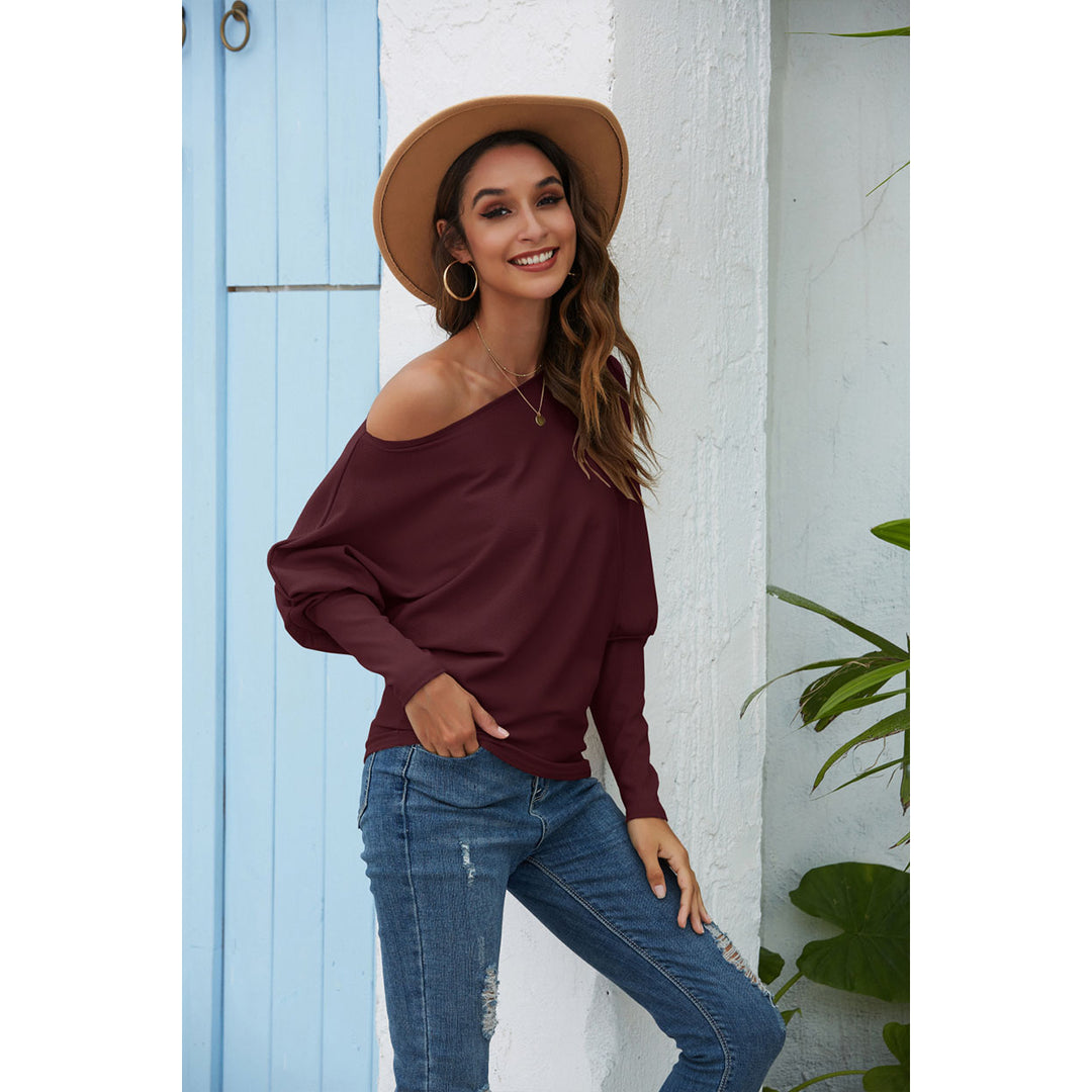 Off Shoulder Batwing Sleeve Top Pullover Image 4