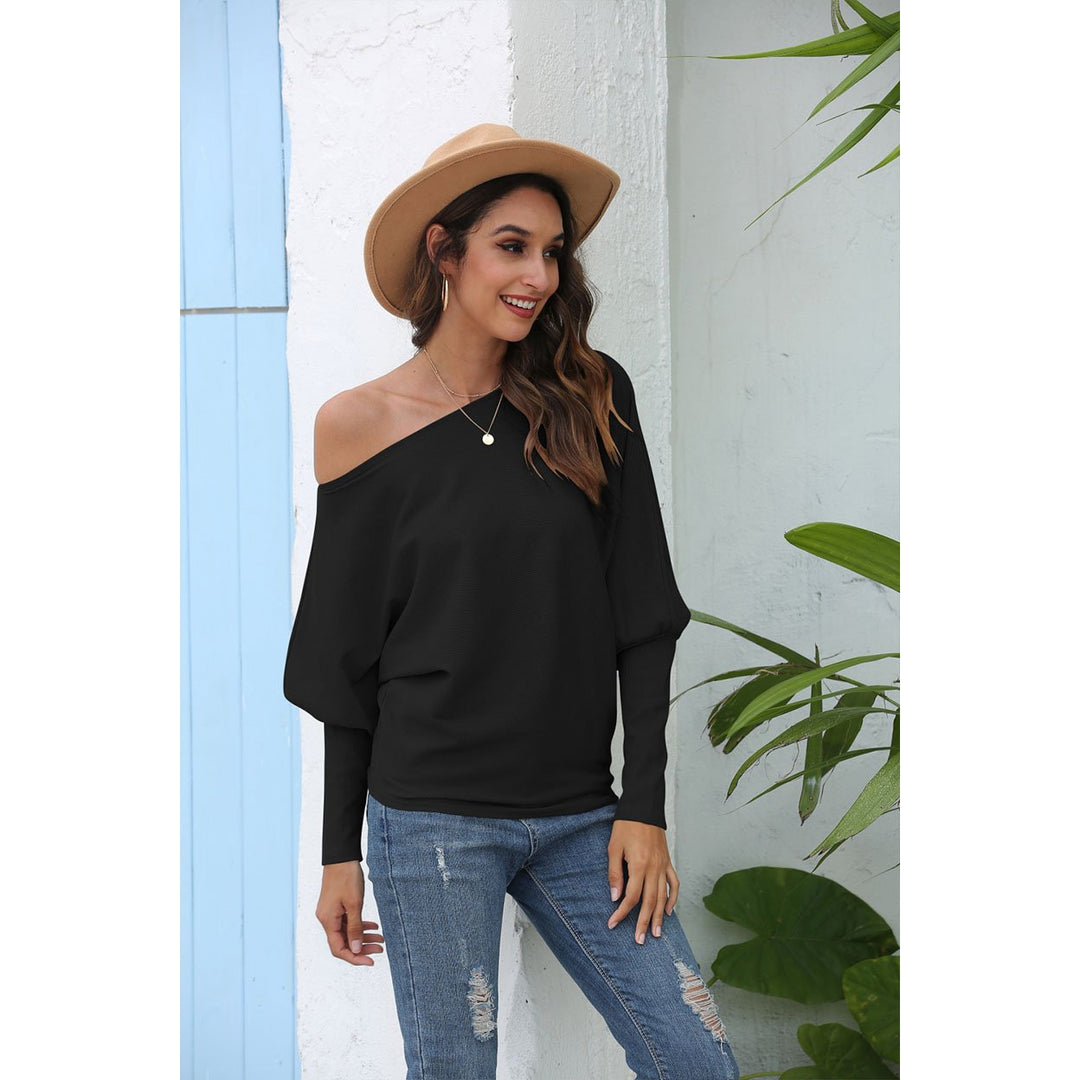 Off Shoulder Batwing Sleeve Top Pullover Image 1