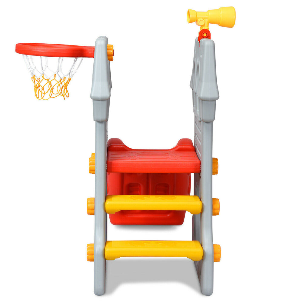 2-Step Children Castle Slide Basketball Hoop and Telescope Toy Indoor and Outdoor Image 2