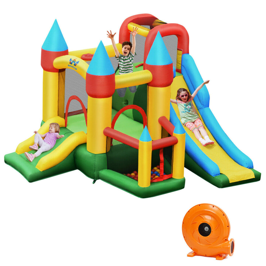 Kids Inflatable Bounce House Jumping Dual Slide Bouncer Castle W/ 780W Blower Image 1