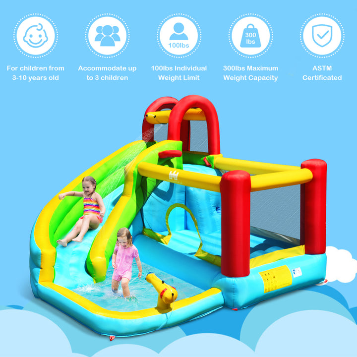 Inflatable Kids Water Slide Jumper Bounce House Splash Water Pool W/ 735W Blower Image 4