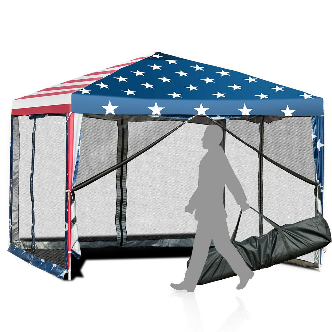 10 x 10 Outdoor Pop-up Canopy Tent w/ Mesh Sidewalls Carrying Bag Image 4