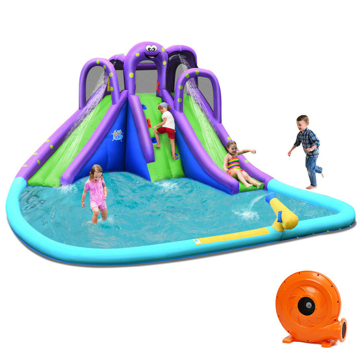 Inflatable Water Park Octopus Bounce House Dual Slide Climbing Wall W/ Blower Image 1