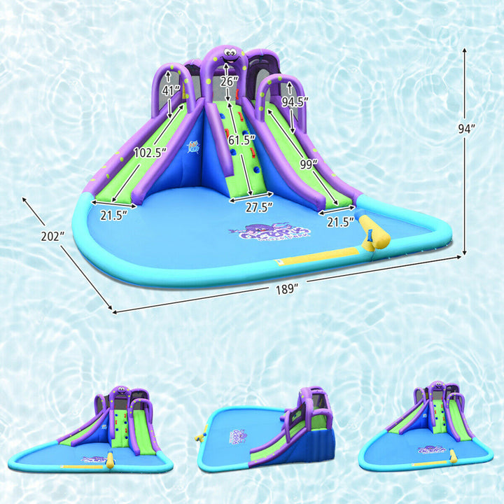 Inflatable Water Park Octopus Bounce House Dual Slide Climbing Wall W/ Blower Image 2