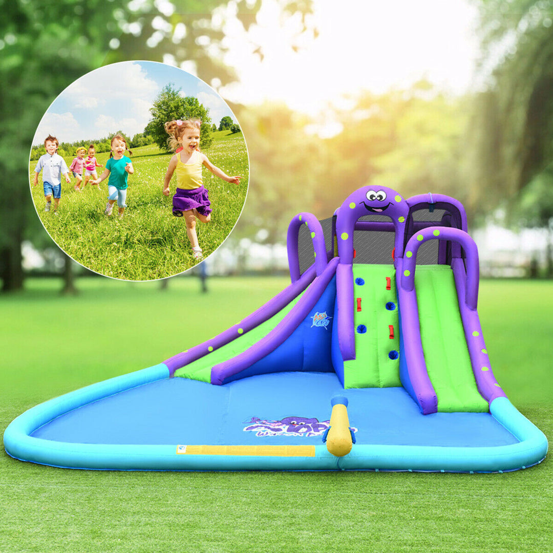 Inflatable Water Park Octopus Bounce House Dual Slide Climbing Wall W/ Blower Image 4