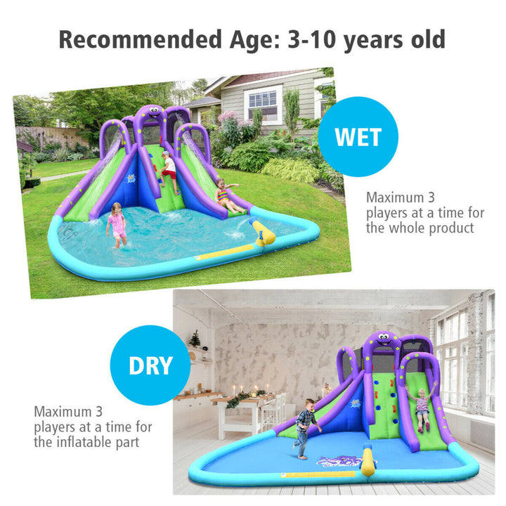 Inflatable Water Park Octopus Bounce House Dual Slide Climbing Wall W/ Blower Image 4