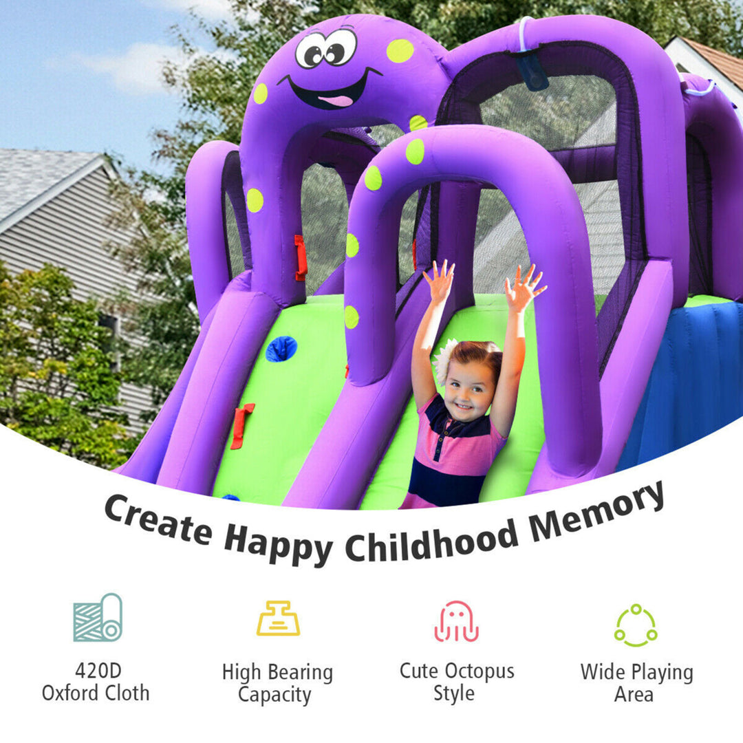 Inflatable Water Park Octopus Bounce House Dual Slide Climbing Wall W/ Blower Image 6