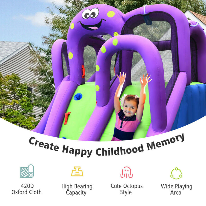 Inflatable Water Park Octopus Bounce House Dual Slide Climbing Wall W/ Blower Image 6