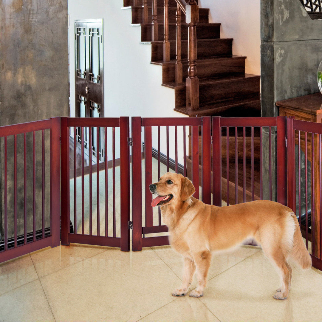 30 Configurable Folding Free Standing Wood Pet Dog Safety Fence w/ Gate Image 1