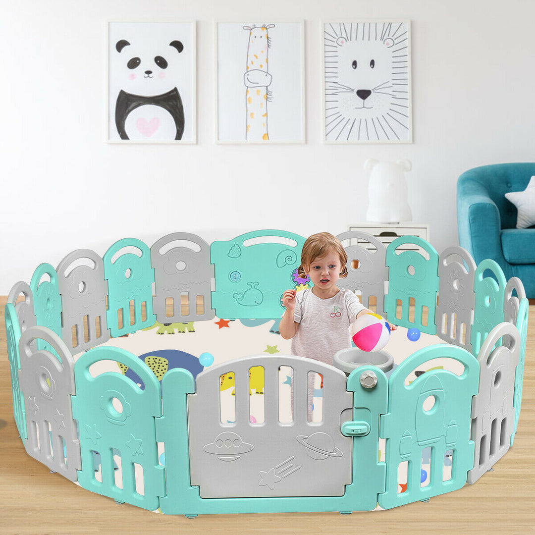 18-Panel Kids Safe Playpen Baby Activity Center Playard Home Image 3