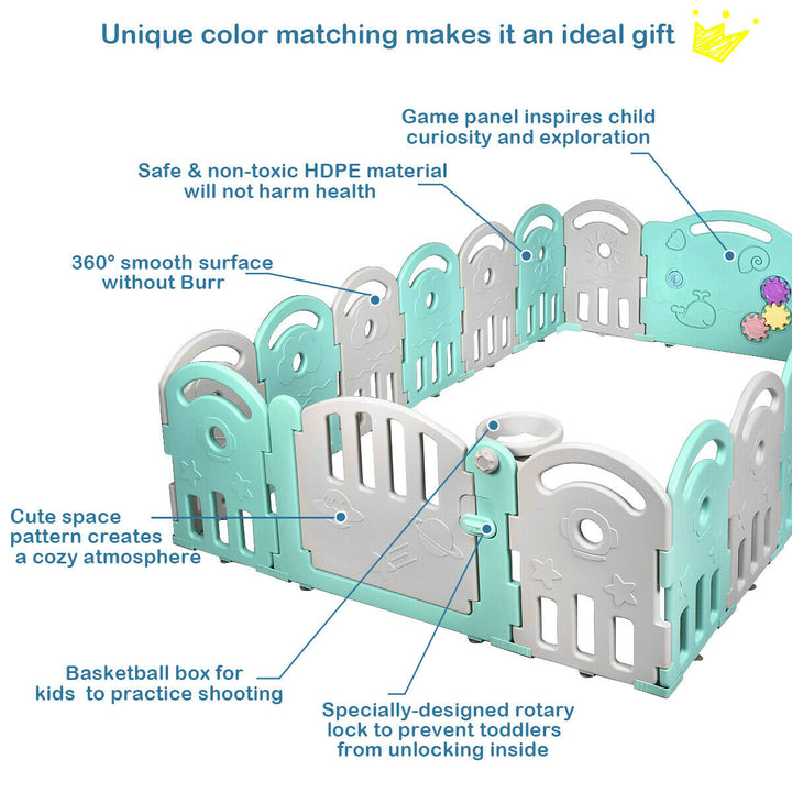 18-Panel Kids Safe Playpen Baby Activity Center Playard Home Image 7