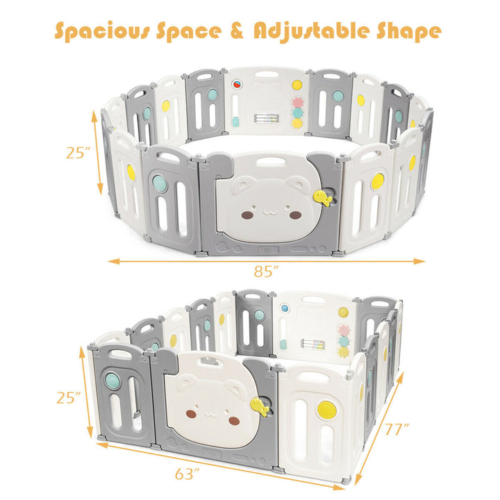 16-Panel Baby Playpen Kids Activity Center Play Yard w/ Lock Door Indoor Outdoor Image 2