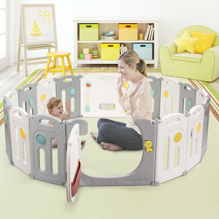 16-Panel Baby Playpen Kids Activity Center Play Yard w/ Lock Door Indoor Outdoor Image 3