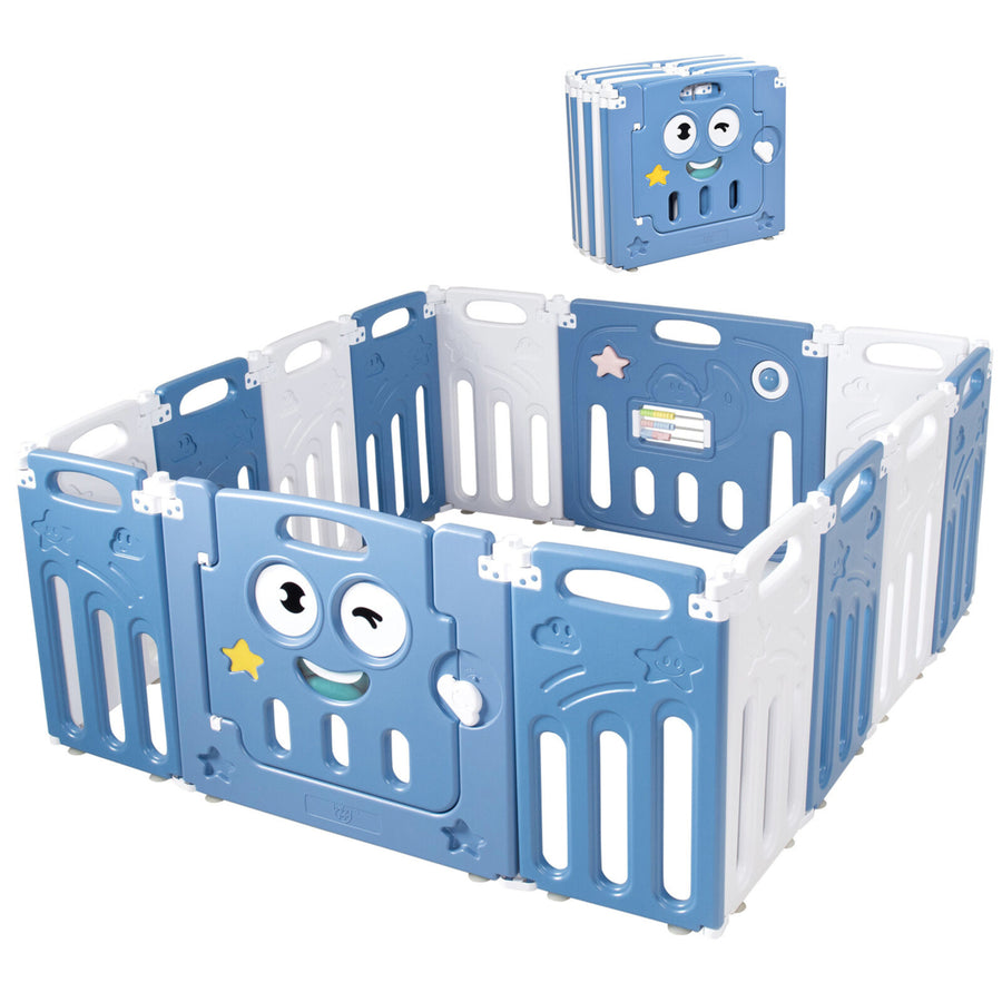 14-Panel Foldable Baby Playpen Kids Activity Centre w/ Lock Door and Rubber Mats Image 1
