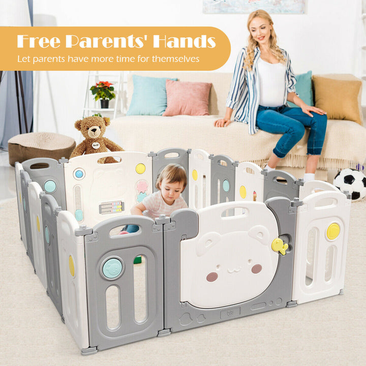 16-Panel Baby Playpen Kids Activity Center Play Yard w/ Lock Door Indoor Outdoor Image 4