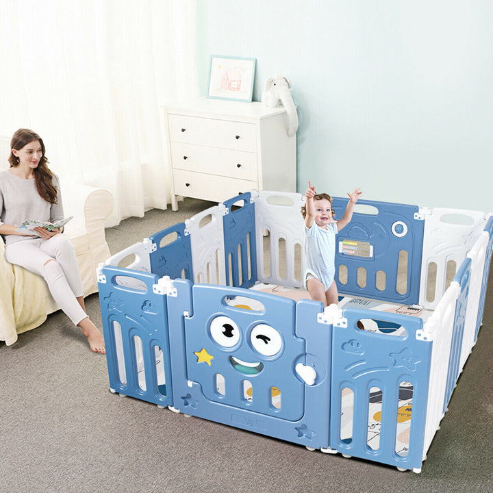 14-Panel Foldable Baby Playpen Kids Activity Centre w/ Lock Door and Rubber Mats Image 4