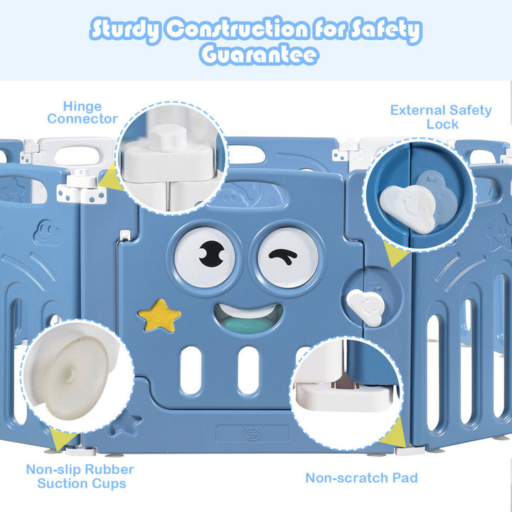 14-Panel Foldable Baby Playpen Kids Activity Centre w/ Lock Door and Rubber Mats Image 9