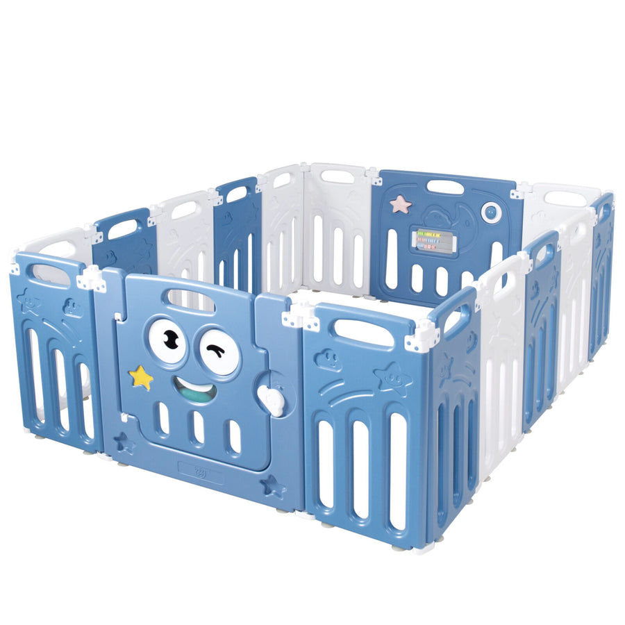 16-Panel Foldable Baby Playpen Kids Activity Centre w/ Lock Door and Rubber Mats Image 1