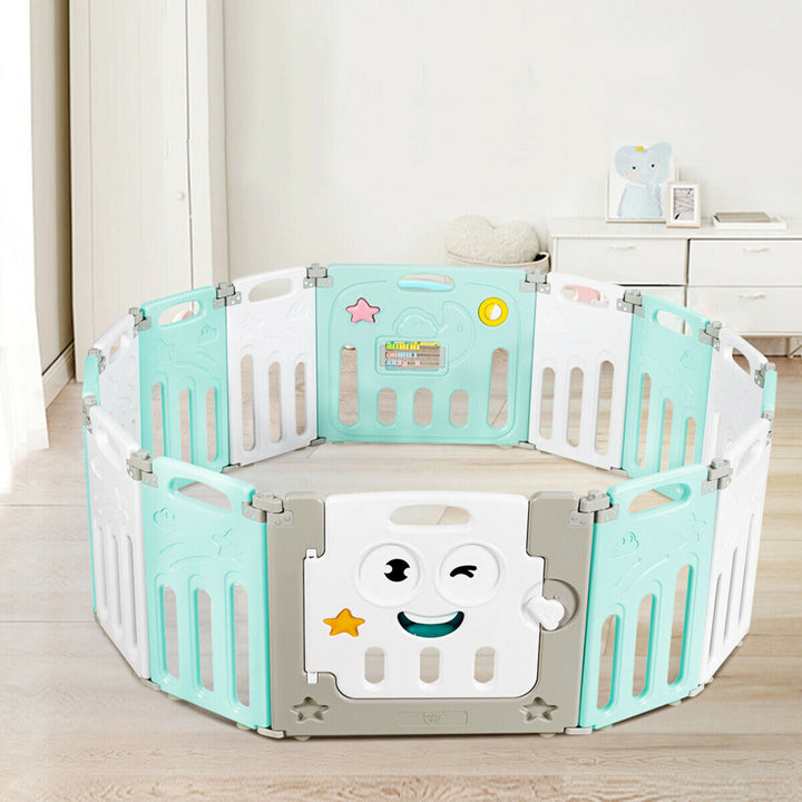 14-Panel Foldable Baby Playpen Kids Activity Centre w/ Rubber Mats and Lock Door Image 3