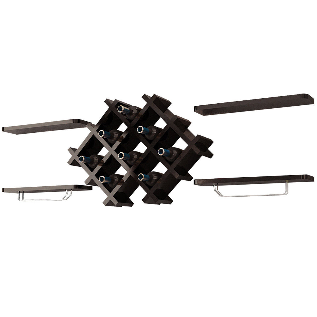 Set of 5 Wall Mount Wine Rack Set Storage Shelves and Glass Holder Black Image 6