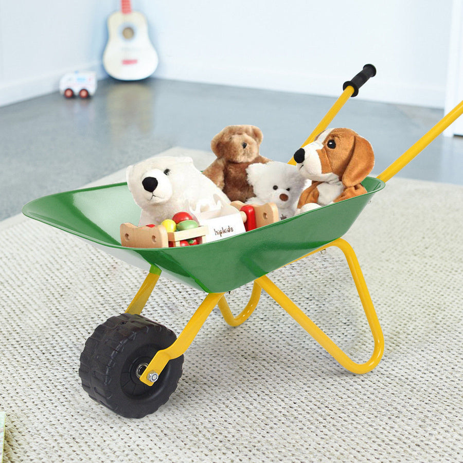 Kids Metal Wheelbarrow Childrens Size Ourdoor Garden Backyard Play Toy Green Image 1