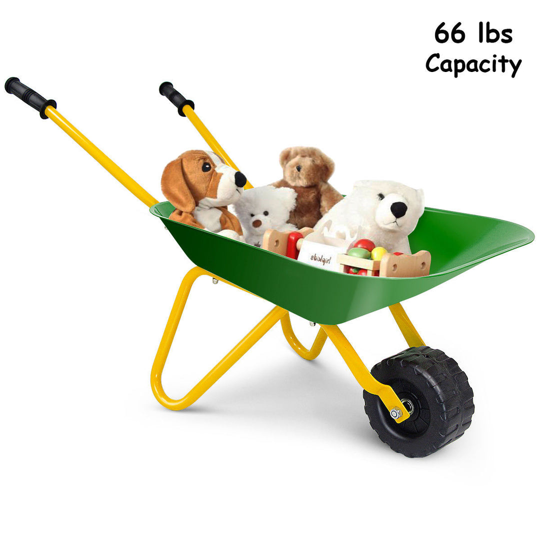 Kids Metal Wheelbarrow Childrens Size Ourdoor Garden Backyard Play Toy Green Image 3