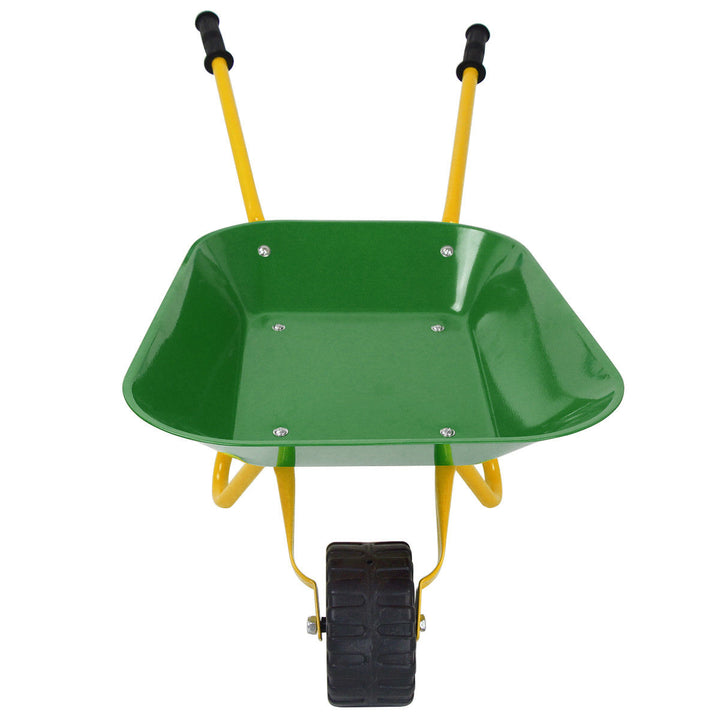 Kids Metal Wheelbarrow Childrens Size Ourdoor Garden Backyard Play Toy Green Image 4