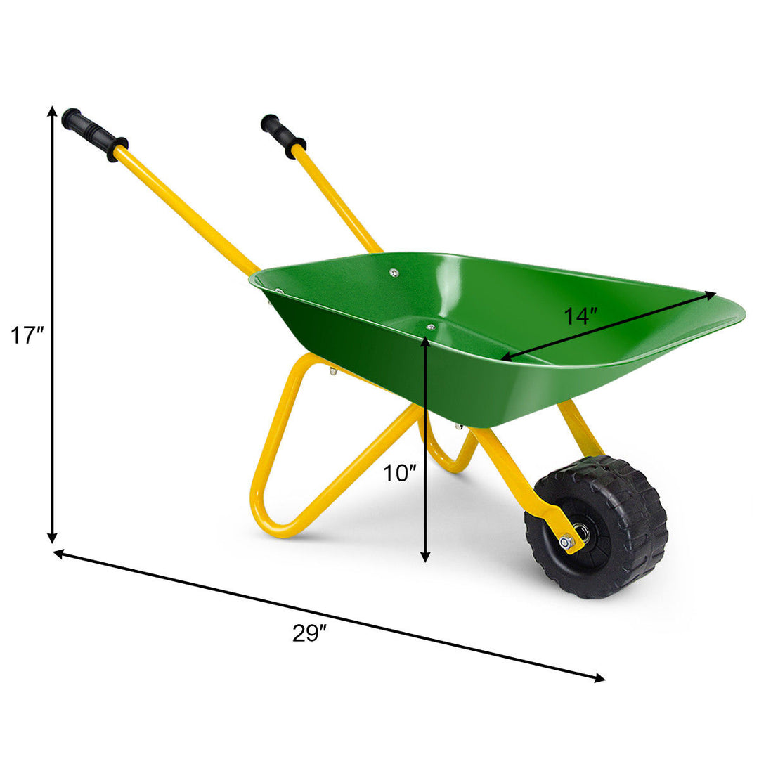 Kids Metal Wheelbarrow Childrens Size Ourdoor Garden Backyard Play Toy Green Image 8