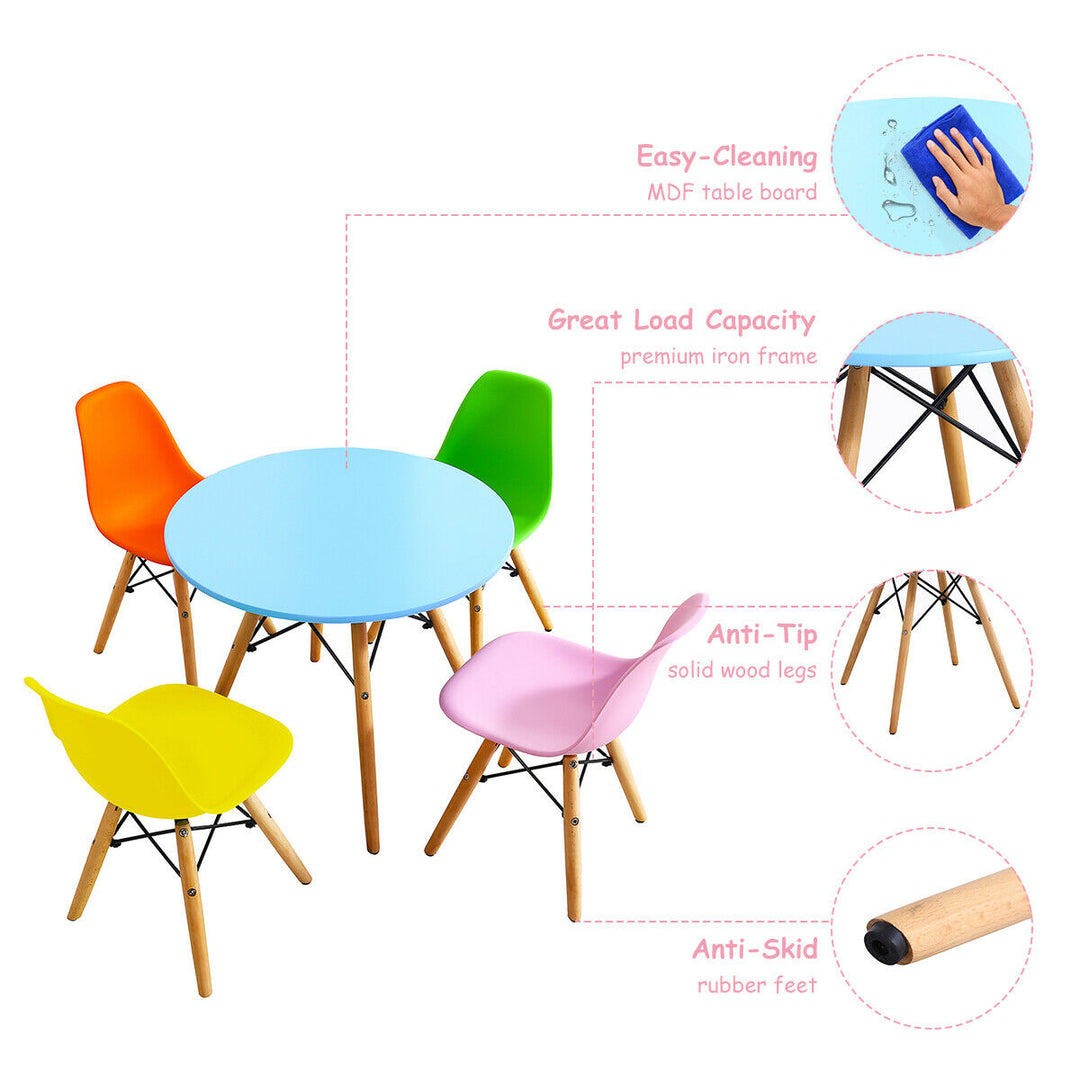 5 PC Kids Colorful Round Table Chair Set w/ 4 Armless Chairs Image 6