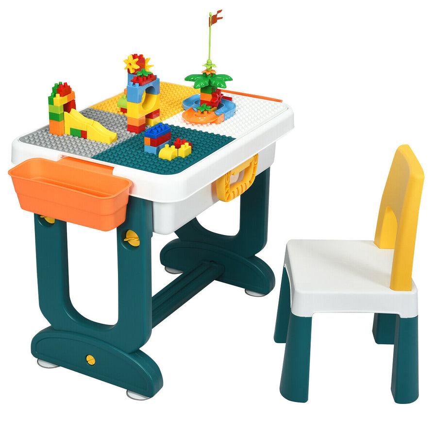5 in 1 Kids Activity Table Set w/ Chair Toddler Luggage Building Block Table Image 1