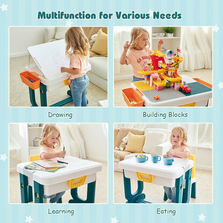 5 in 1 Kids Activity Table Set w/ Chair Toddler Luggage Building Block Table Image 2