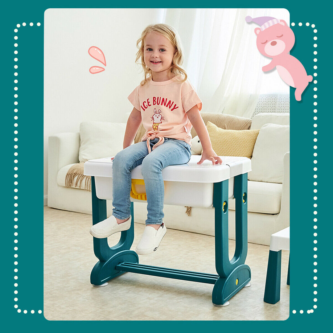 5 in 1 Kids Activity Table Set w/ Chair Toddler Luggage Building Block Table Image 3
