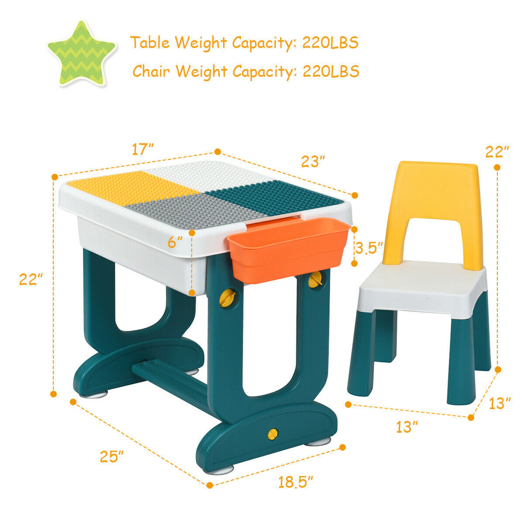 5 in 1 Kids Activity Table Set w/ Chair Toddler Luggage Building Block Table Image 10