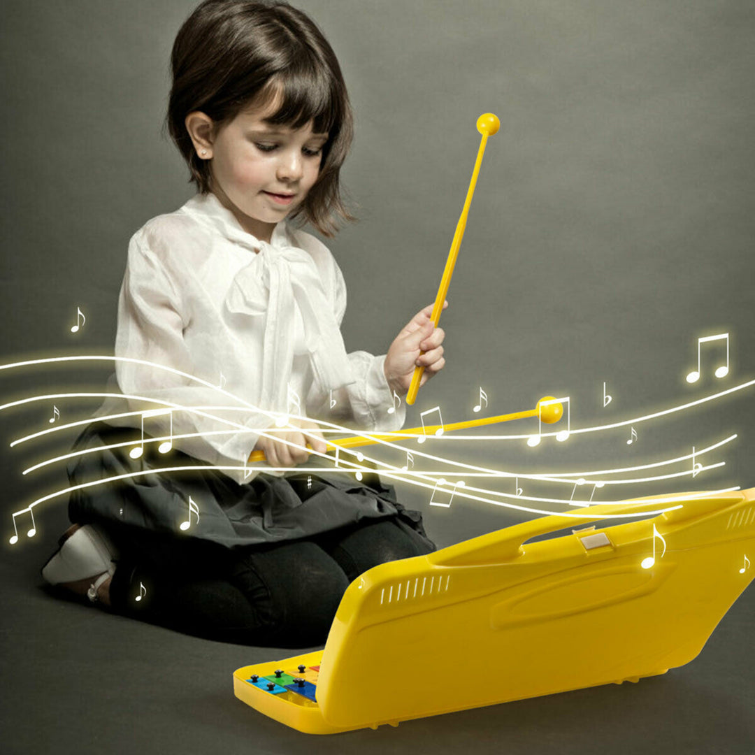 25 Notes Kids Glockenspiel Chromatic Metal Xylophone w/Yellow Case and 2 Mallets Image 3