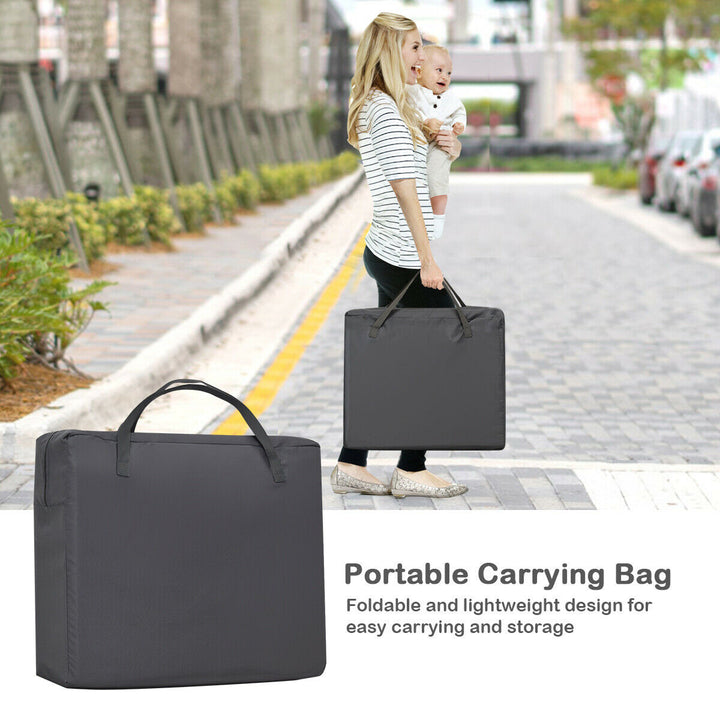 Foldable Baby Playpen Playard Lightweight Crib w/ Carry Bag For Infant Dark Gray Image 3