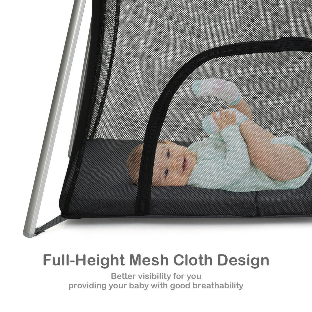Foldable Baby Playpen Playard Lightweight Crib w/ Carry Bag For Infant Dark Gray Image 7