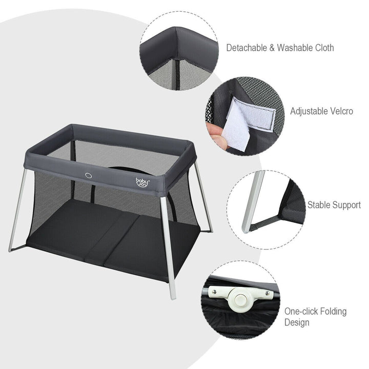 Foldable Baby Playpen Playard Lightweight Crib w/ Carry Bag For Infant Dark Gray Image 8