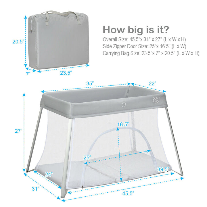 Foldable Baby Playpen Playard Lightweight Crib w/ Carry Bag For Infant Gray Image 2