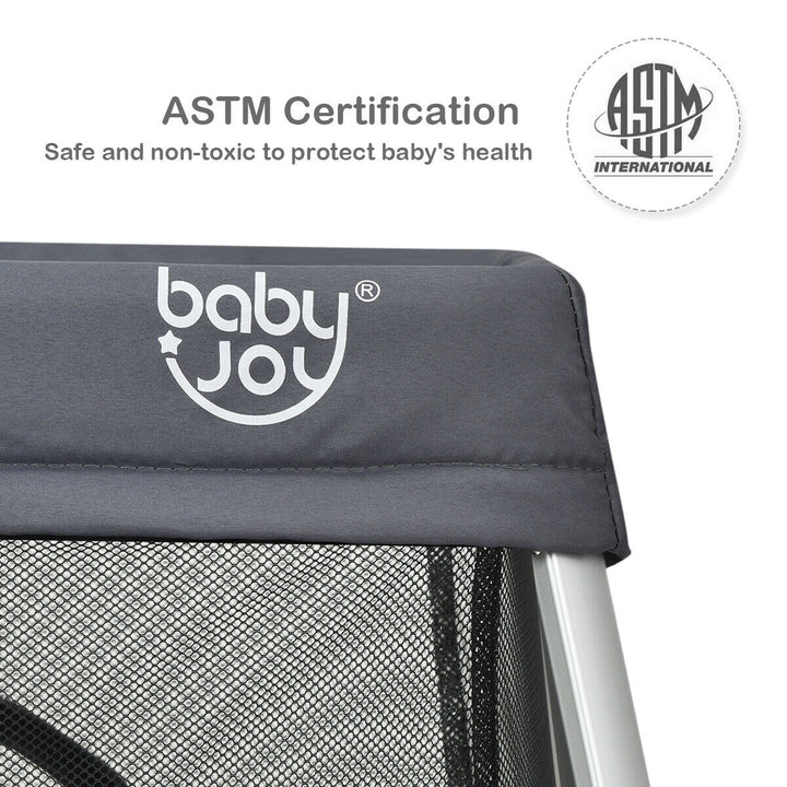 Foldable Baby Playpen Playard Lightweight Crib w/ Carry Bag For Infant Dark Gray Image 9
