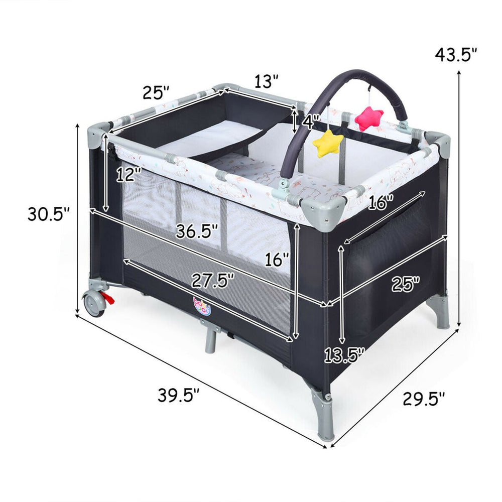 Portable Baby Playard Playpen Nursery Center w/ Mattress and Changing Station Image 2