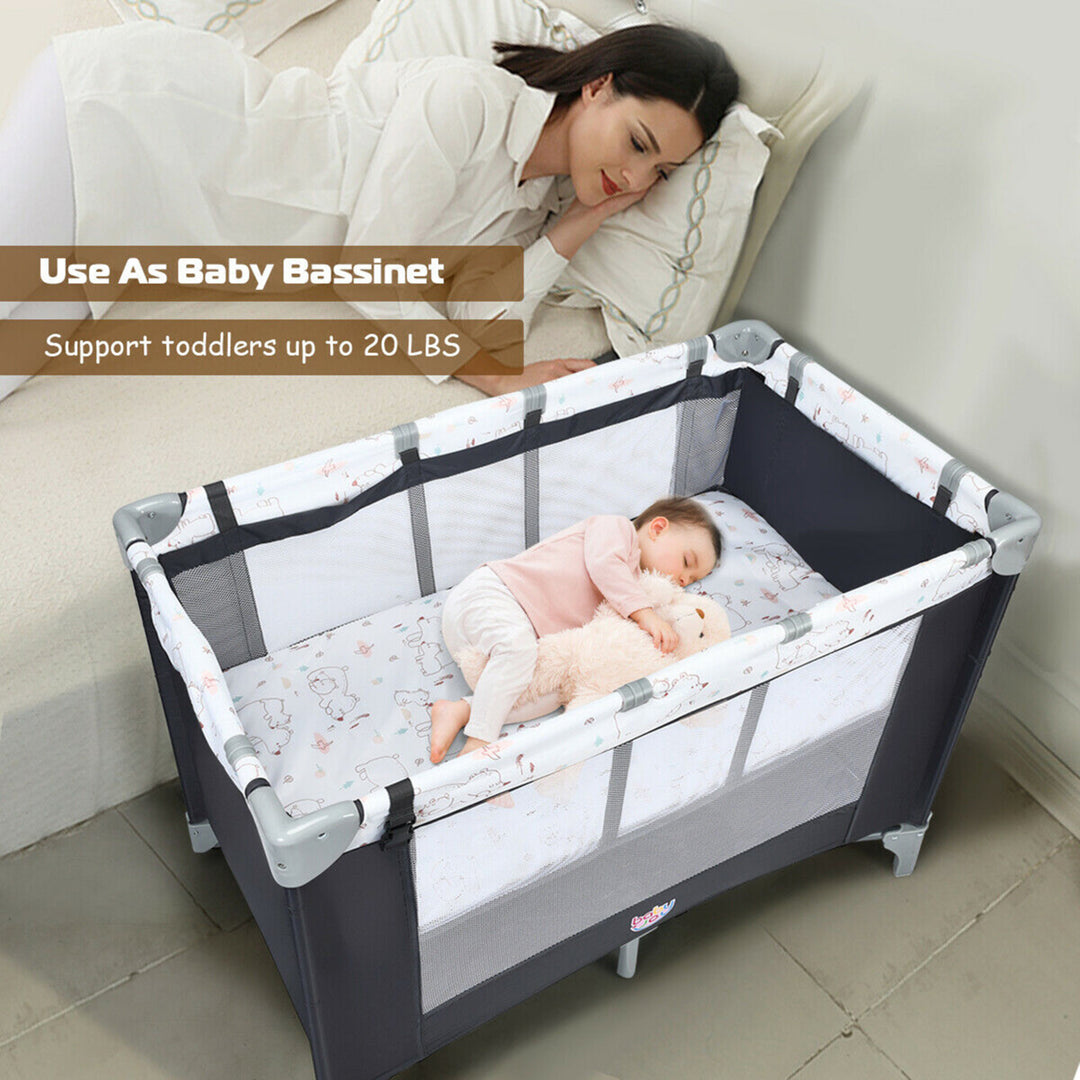 Portable Baby Playard Playpen Nursery Center w/ Mattress and Changing Station Image 3