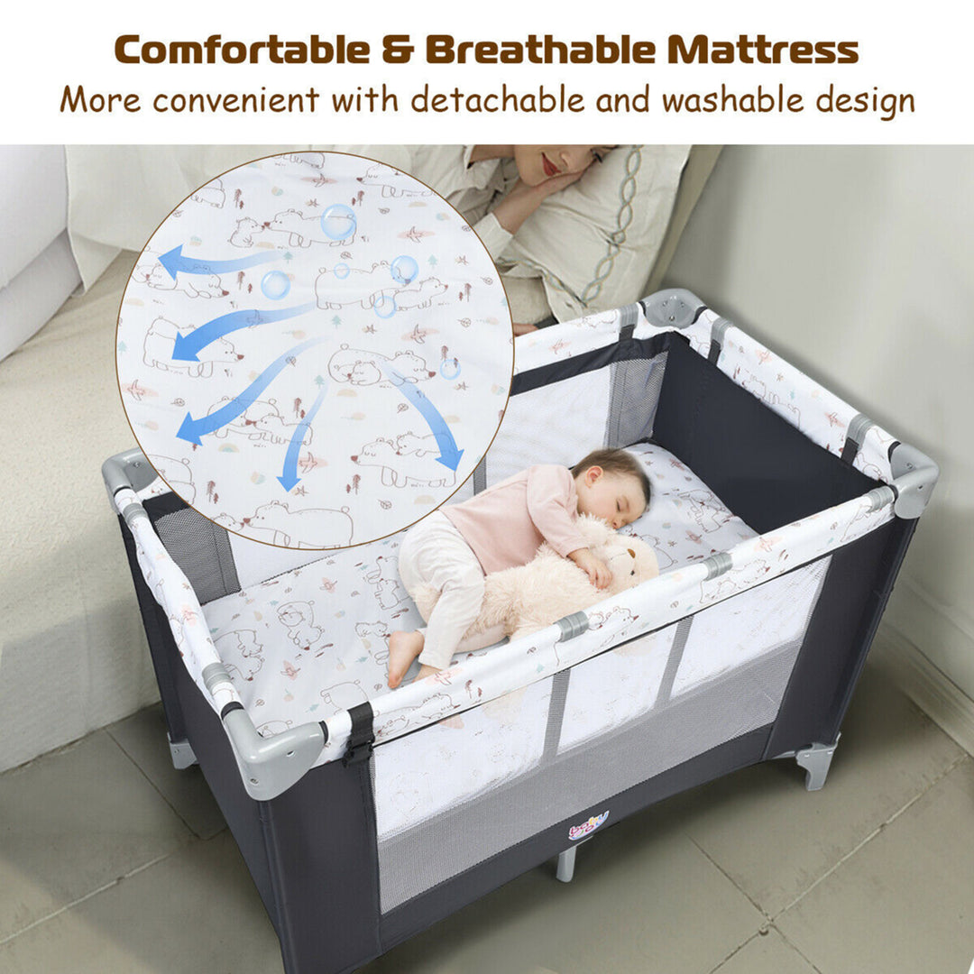 Portable Baby Playard Playpen Nursery Center w/ Mattress and Changing Station Image 4