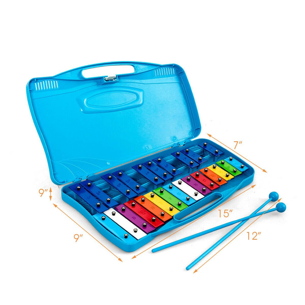 25 Notes Kids Glockenspiel Chromatic Metal Xylophone w/ Blue Case and 2 Mallets Image 2