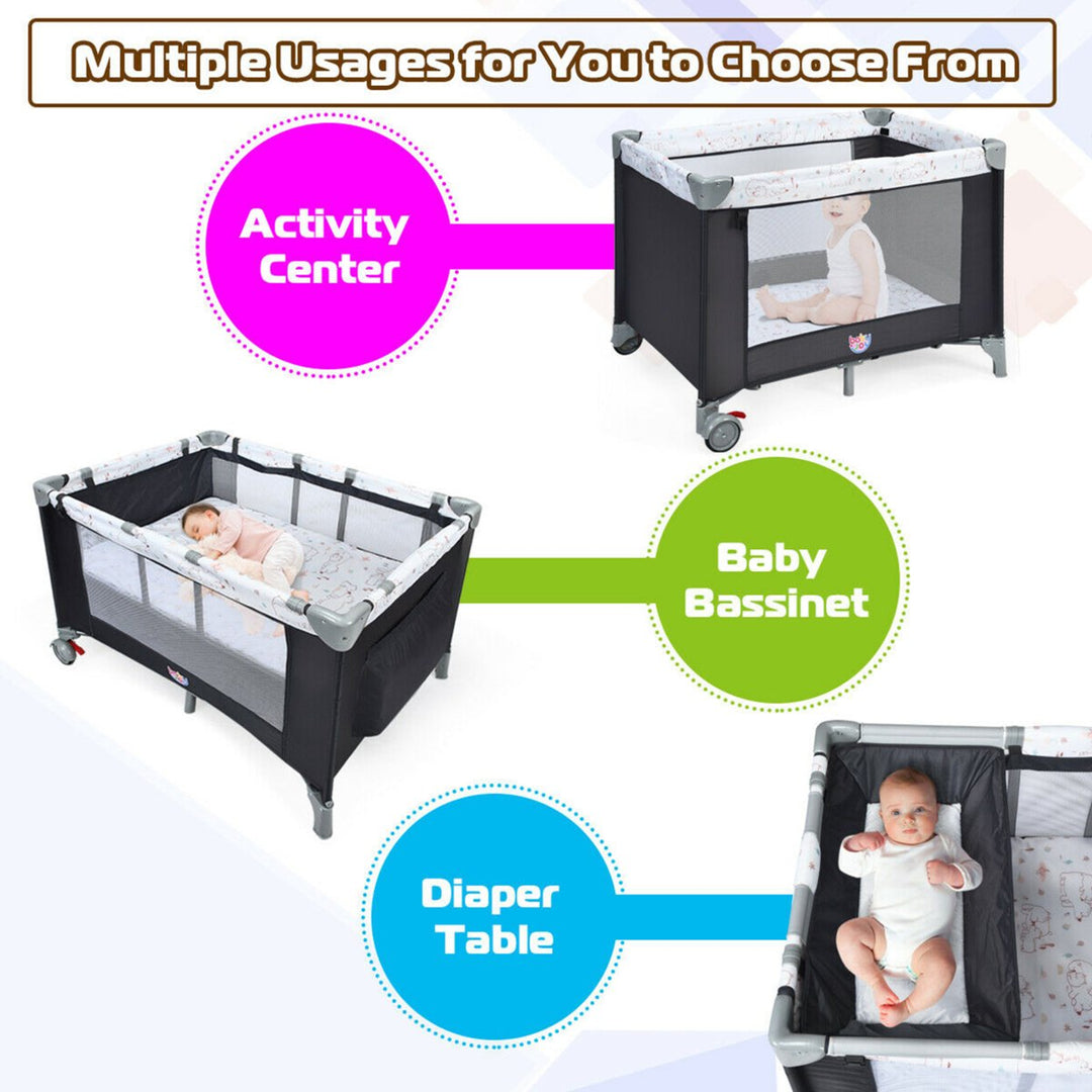 Portable Baby Playard Playpen Nursery Center w/ Mattress and Changing Station Image 4