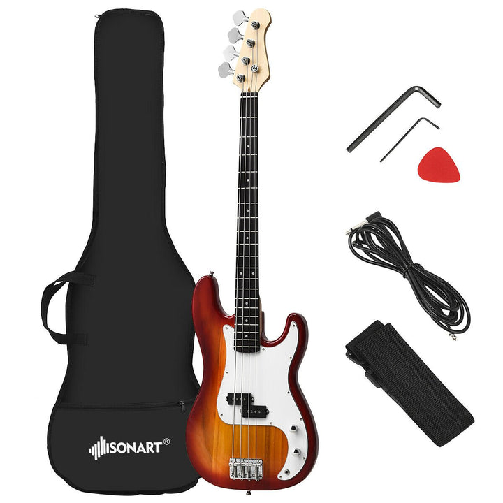 Full Size Electric Bass Guitar 4 String with Strap Guitar Bag Amp Cord Red Image 1