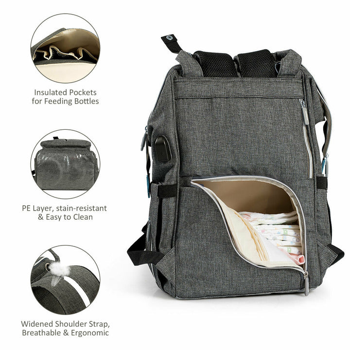 Diaper Bag Waterproof Baby Nappy Backpack w/USB Charging Port Image 8