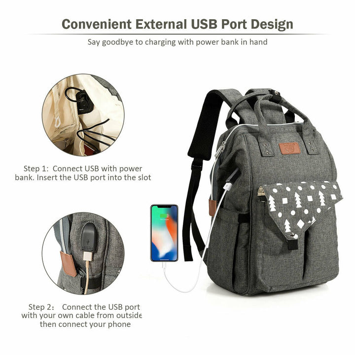 Diaper Bag Waterproof Baby Nappy Backpack w/USB Charging Port Image 10