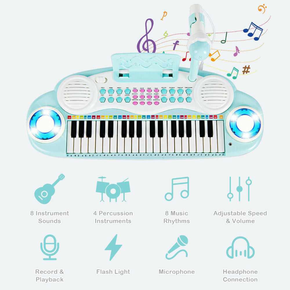 37 Keys Kids Toy Electronic Organ Portable Piano Keyboard w/ Microphone Image 2